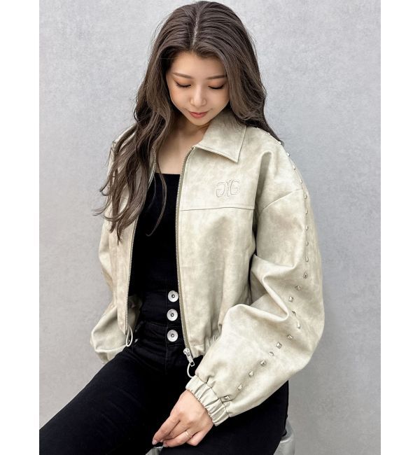 GYDA「Sleeve Studs フェイクレザージャケット」|ライダースジャケット|
