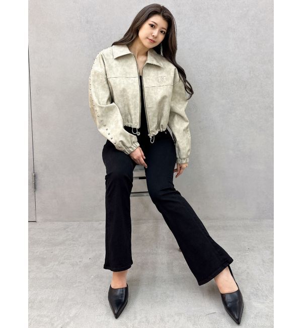GYDA「Sleeve Studs フェイクレザージャケット」|ライダースジャケット|