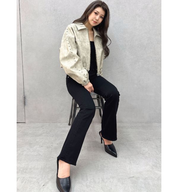 GYDA「Sleeve Studs フェイクレザージャケット」|ライダースジャケット|