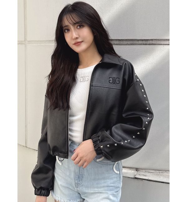 GYDA「Sleeve Studs フェイクレザージャケット」|ライダースジャケット|