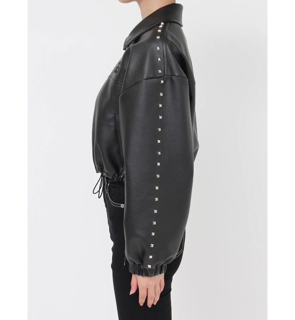 GYDA「Sleeve Studs フェイクレザージャケット」|ライダースジャケット|