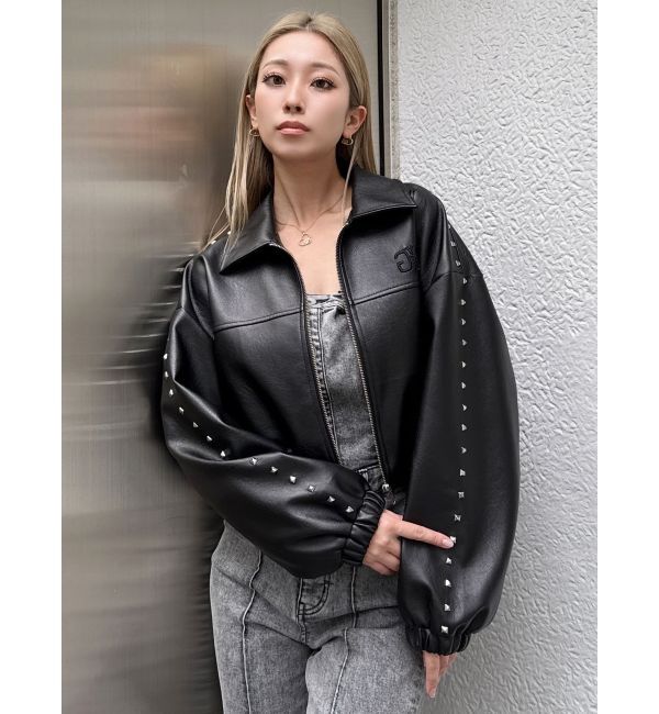 GYDA「Sleeve Studs フェイクレザージャケット」|ライダースジャケット|