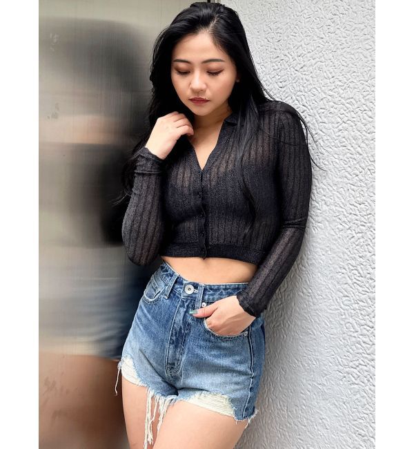 GYDA「ハイウエストJUBEYO bijouデニムショートパンツ」|デニム|