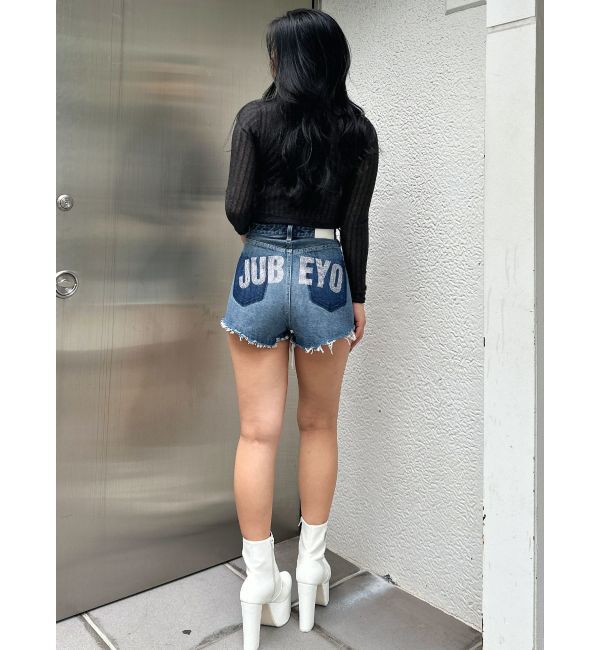 GYDA「ハイウエストJUBEYO bijouデニムショートパンツ」|デニム|