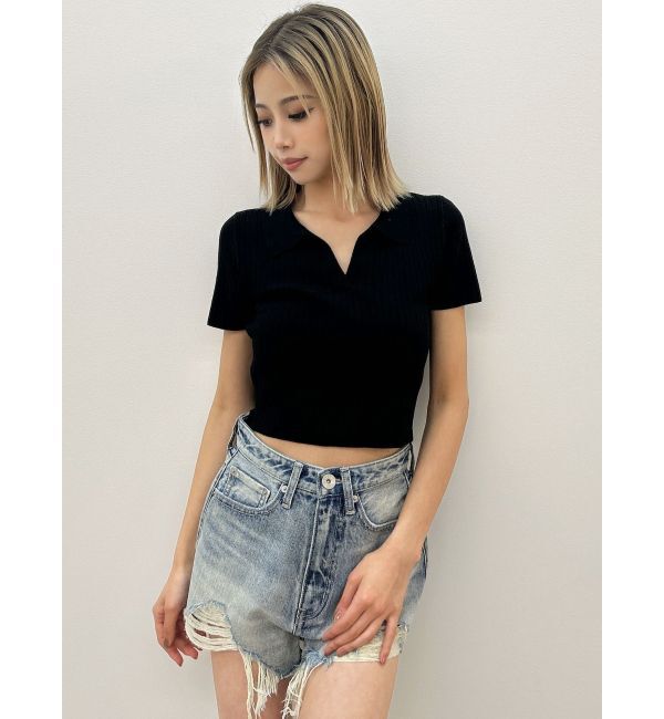 GYDA「ハイウエストJUBEYO bijouデニムショートパンツ」|デニム|