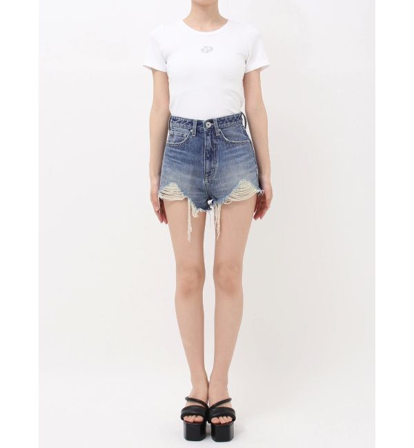 GYDA「ハイウエストJUBEYO bijouデニムショートパンツ」|デニム|
