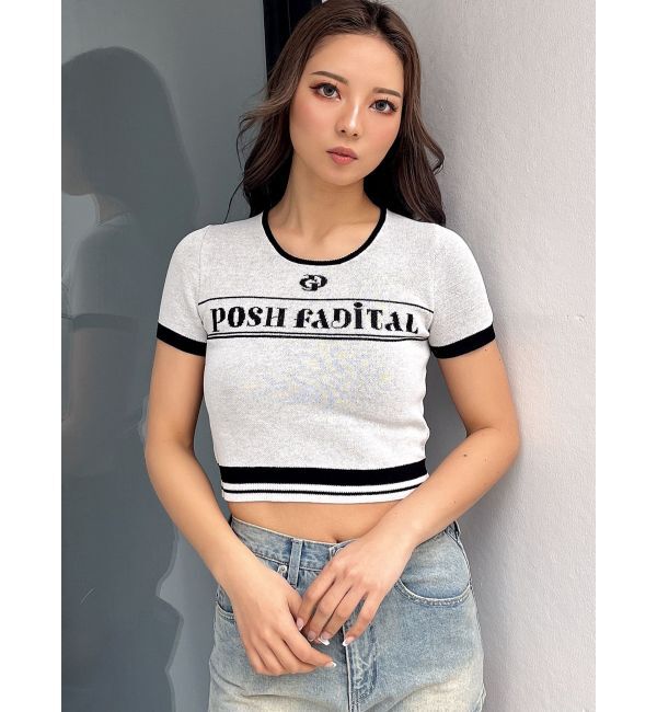 GYDA「GD POSH FADITALハーフスリーブニットトップス」|ニット・セーター|オフホワイト