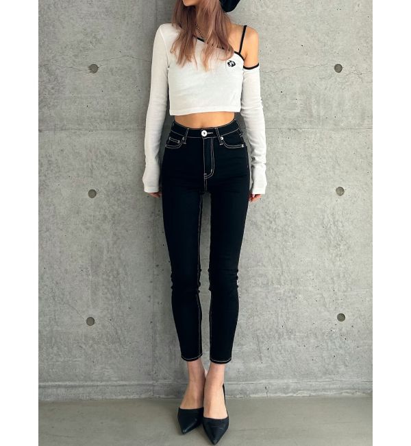 GYDA「【TINY】ミドルウエストワンウォッシュスキニーパンツ」|デニム|