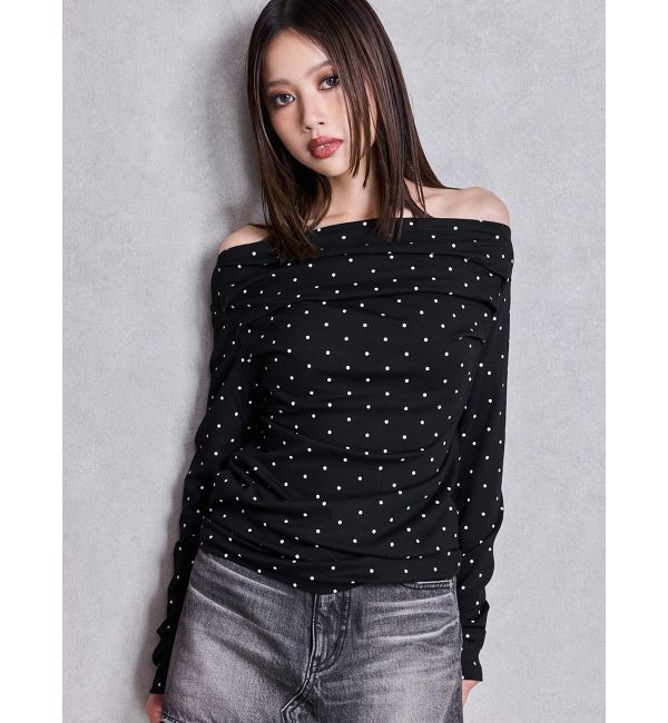 GYDA「ドットパターンオフショルトップス」|Tシャツ・カットソー|