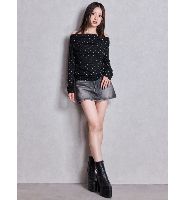 GYDA「ドットパターンオフショルトップス」|Tシャツ・カットソー|