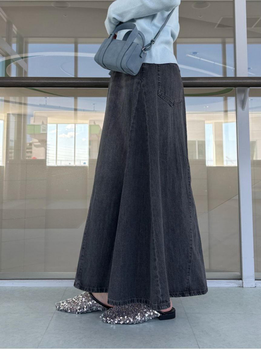 Mila Owen「後ろゴムマチデザインフレアデニムスカート【ウォッシャブル】」|スカート|