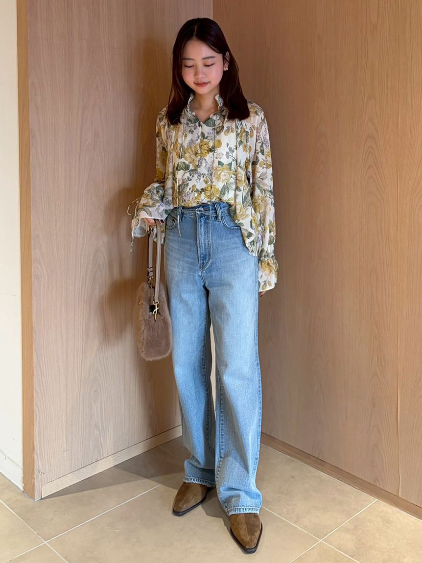 Mila Owen「細ベルト付きストレートデニムパンツ」|デニム|