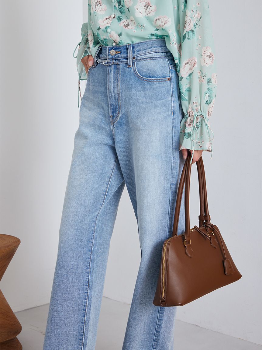 Mila Owen「細ベルト付きストレートデニムパンツ」|デニム|