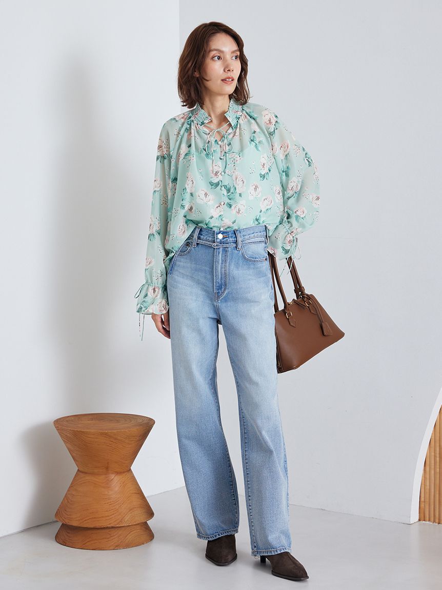 Mila Owen「細ベルト付きストレートデニムパンツ」|デニム|