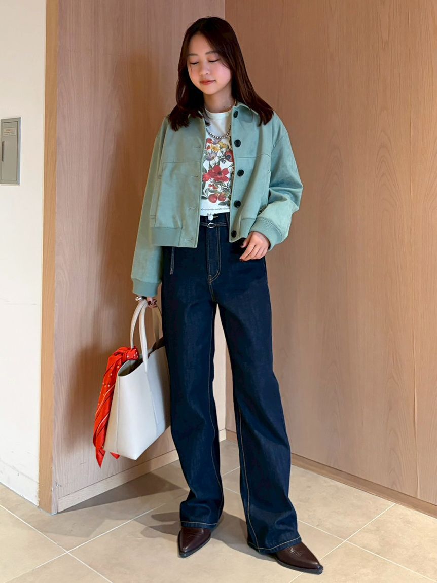 Mila Owen「細ベルト付きストレートデニムパンツ」|デニム|