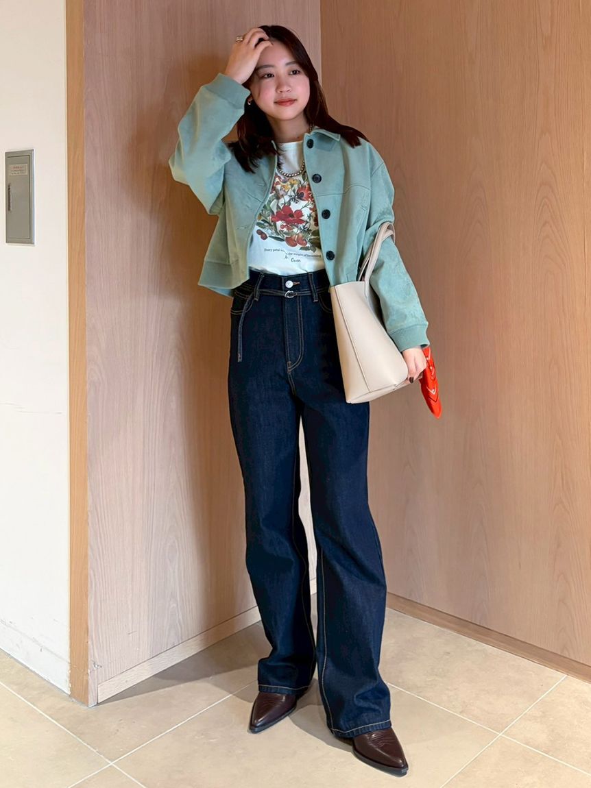 Mila Owen「細ベルト付きストレートデニムパンツ」|デニム|