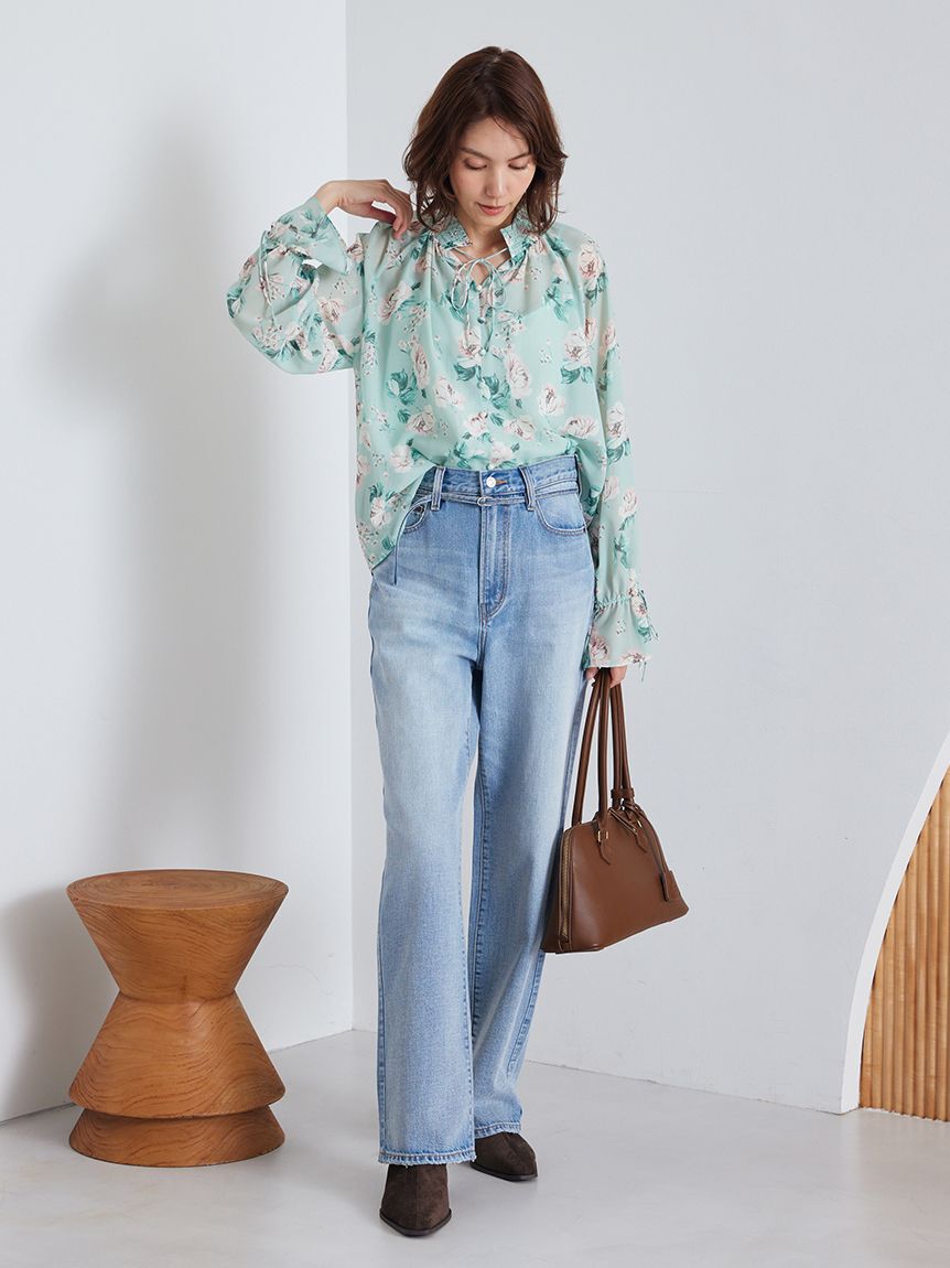 Mila Owen「細ベルト付きストレートデニムパンツ」|デニム|LBLU