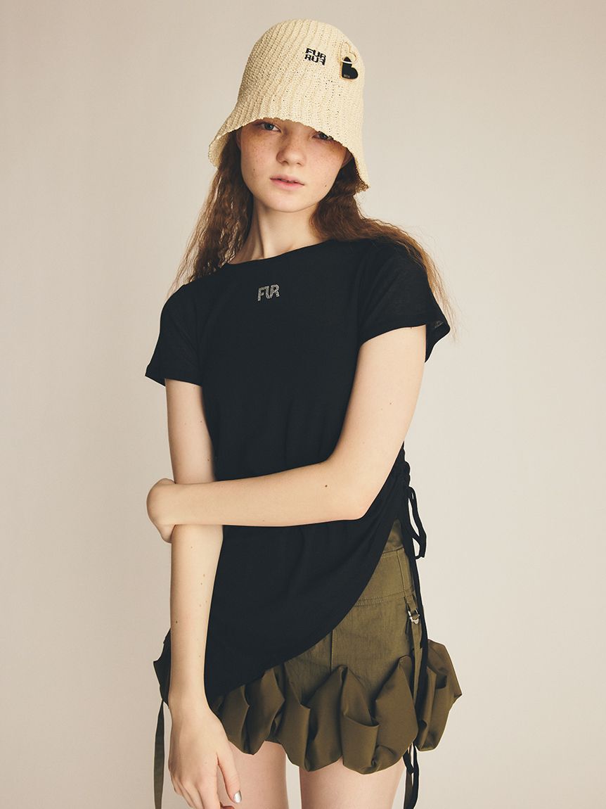 FURFUR「【WEB限定カラー】クリスタルロゴアシンメトリーTシャツ」|Tシャツ・カットソー|BLK