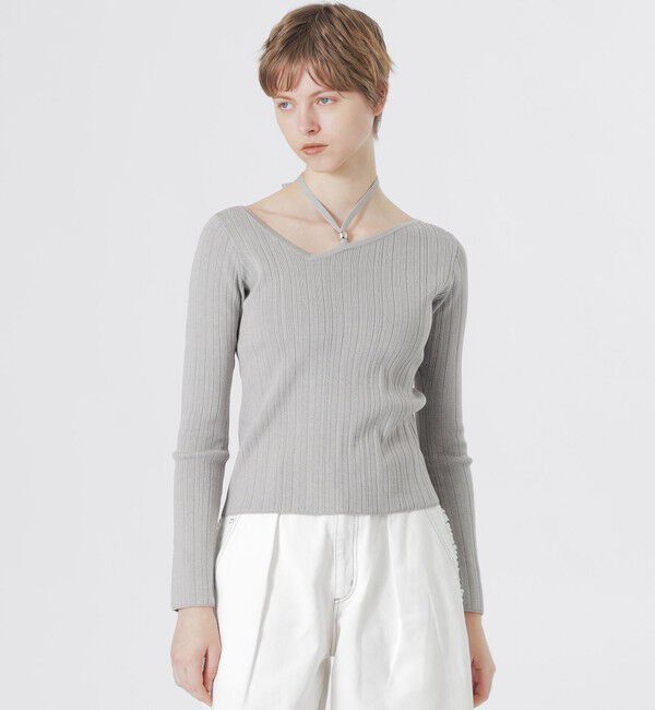 「ホルターカットアウトニット」|ニット・セーター|グレー