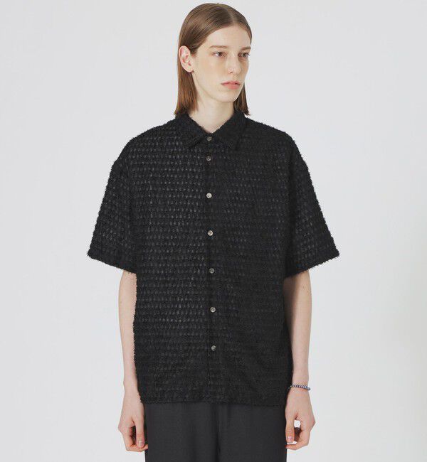  「シアーシャギージオメトリックハーフスリーブシャツ」|シャツ・ブラウス|ブラック