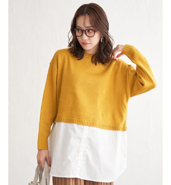 ikka「前後2WAY切り替えニットチュニック」|プルオーバー|イエロー