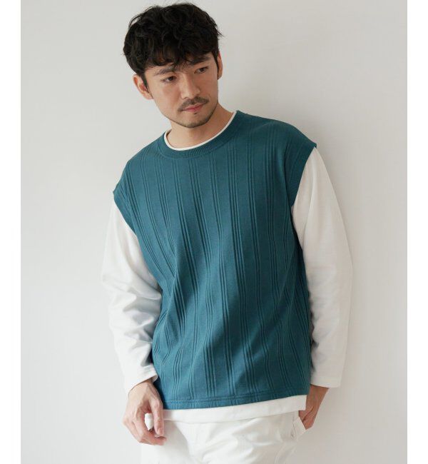 ikka「ランダムジャガードフェイクベストロンT」|Tシャツ・カットソー|グリーン