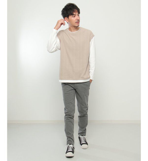 ikka「ランダムジャガードフェイクベストロンT」|Tシャツ・カットソー|