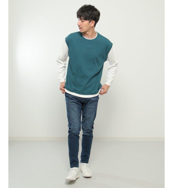 ikka「ランダムジャガードフェイクベストロンT」|Tシャツ・カットソー|