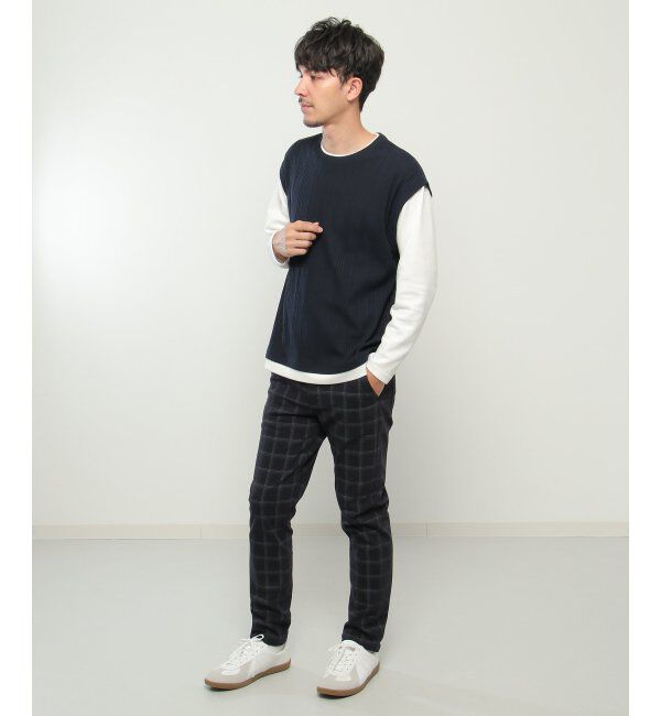 ikka「ランダムジャガードフェイクベストロンT」|Tシャツ・カットソー|