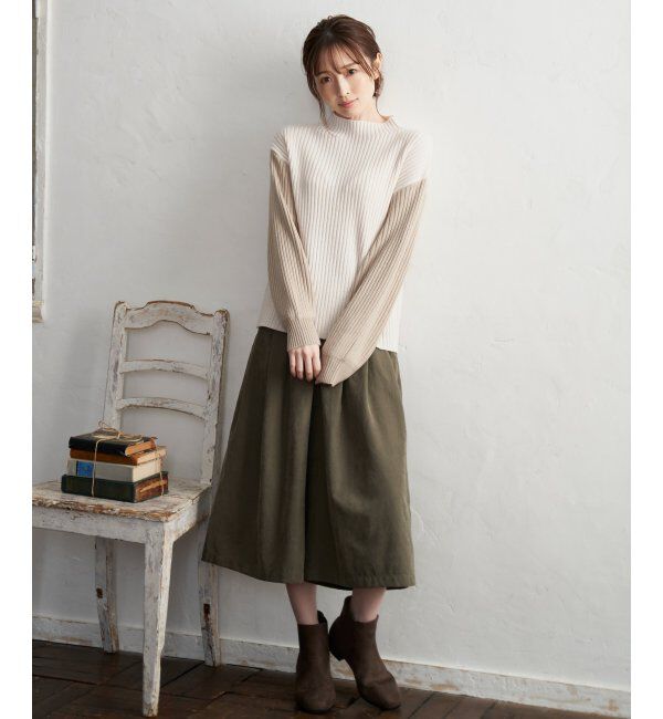 ikka「配色ワイドリブニット」|プルオーバー|