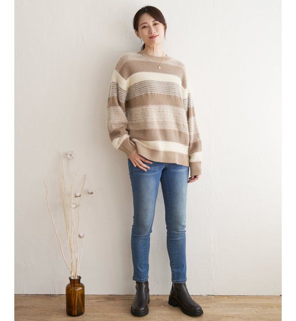 ikka「フェザー切り替えボーダーニットプルオーバー」|プルオーバー|