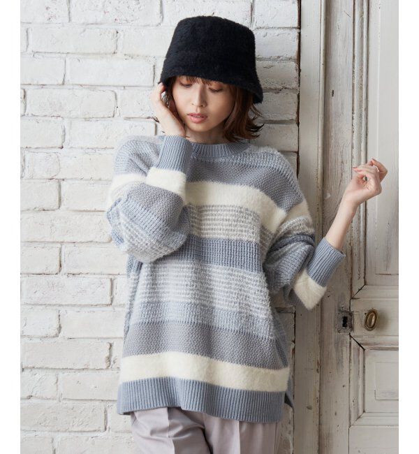 ikka「フェザー切り替えボーダーニットプルオーバー」|プルオーバー|
