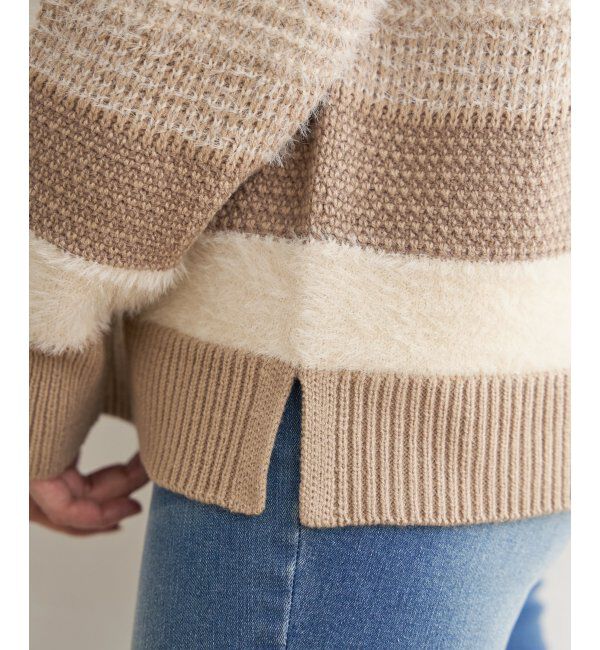 ikka「フェザー切り替えボーダーニットプルオーバー」|プルオーバー|