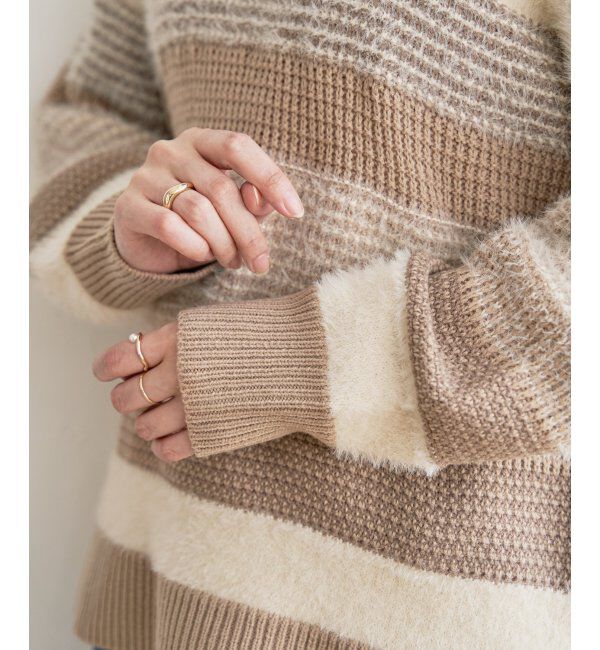 ikka「フェザー切り替えボーダーニットプルオーバー」|プルオーバー|