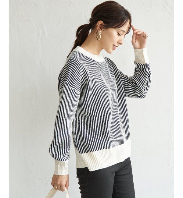 ikka「ストライプ柄ニットプルオーバー」|プルオーバー|