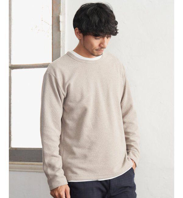 ikka「【2点セット】メランジ畦プルオーバーインナーセット」|パーカー|ベージュ