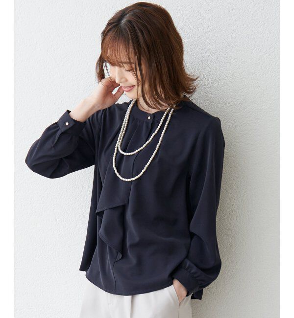 IKKA LOUNGE「ドレープタイブラウス」|シャツ・ブラウス|ネイビー
