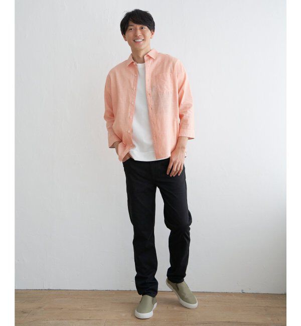 ikka「【吸水速乾】7分袖イージーケアリネン無地シャツ」|シャツ・ブラウス|