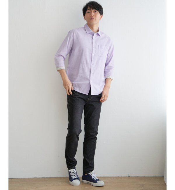 ikka「【吸水速乾】7分袖イージーケアリネン無地シャツ」|シャツ・ブラウス|