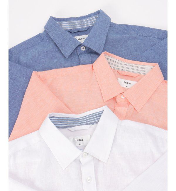 ikka「【吸水速乾】7分袖イージーケアリネン無地シャツ」|シャツ・ブラウス|
