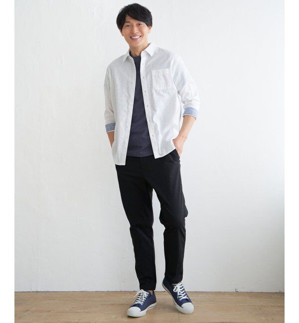 ikka「【吸水速乾】7分袖イージーケアリネン無地シャツ」|シャツ・ブラウス|