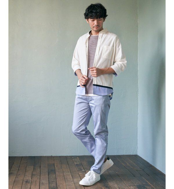 ikka「7分袖オックス裾切り替えシャツ」|シャツ・ブラウス|