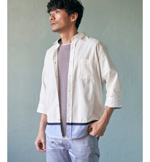 ikka「7分袖オックス裾切り替えシャツ」|シャツ・ブラウス|