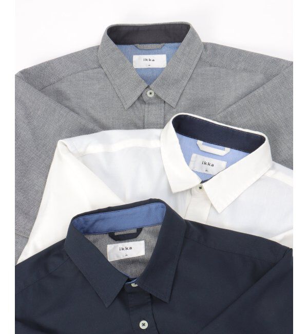 ikka「7分袖オックス裾切り替えシャツ」|シャツ・ブラウス|