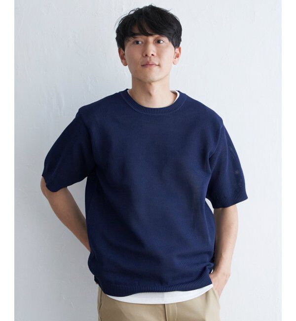 ikka「【洗濯機で洗える／2点セット】GOKU楽ニット5分袖インナーセット」|プルオーバー|ネイビー