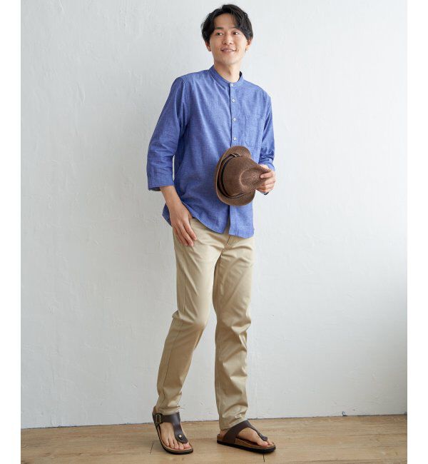 ikka「【速乾】7分袖イージーケアリネンバンドカラーシャツ」|シャツ・ブラウス|