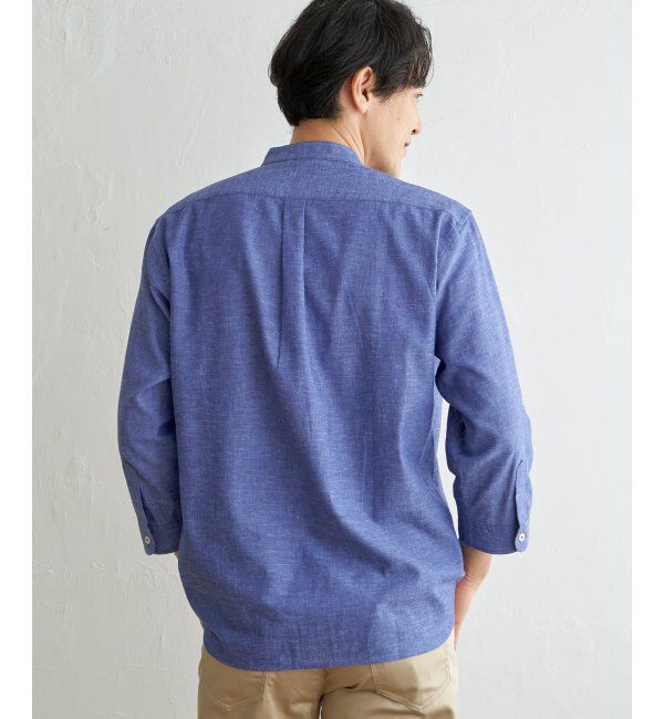 ikka「【速乾】7分袖イージーケアリネンバンドカラーシャツ」|シャツ・ブラウス|