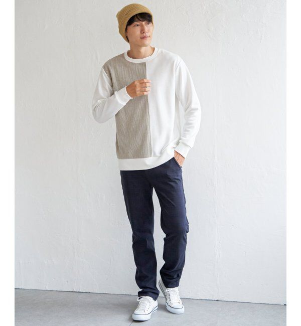 ikka「ポンチジャカードモール切り替えプルオーバー」|パーカー|