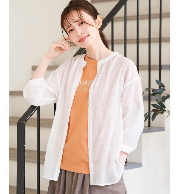 ikka「コットン楊柳バンドカラーシャツ」|シャツ・ブラウス|