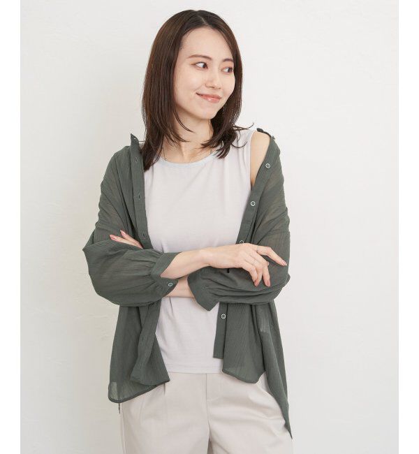 ikka「コットン楊柳バンドカラーシャツ」|シャツ・ブラウス|